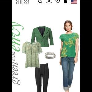 CAbi Envy Green Chiffon Short Sleeve Floral top size Small